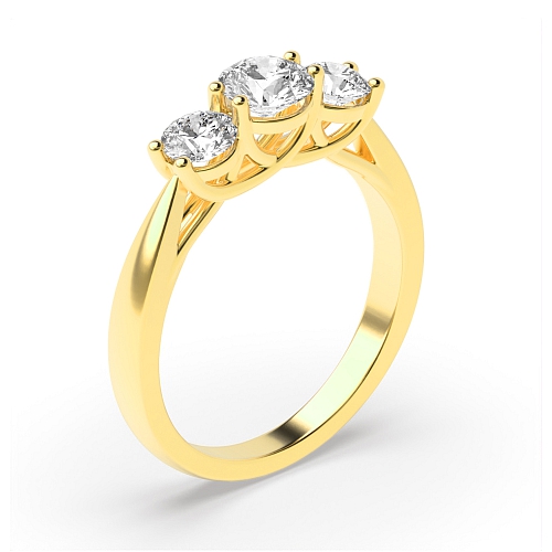 4 Prong Round Yellow Gold Crossover tapering shoulder Engagement Rings