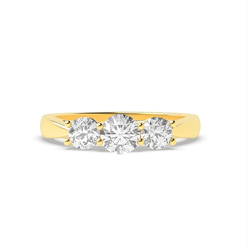 4 Prong Round Yellow Gold Crossover tapering shoulder Engagement Rings