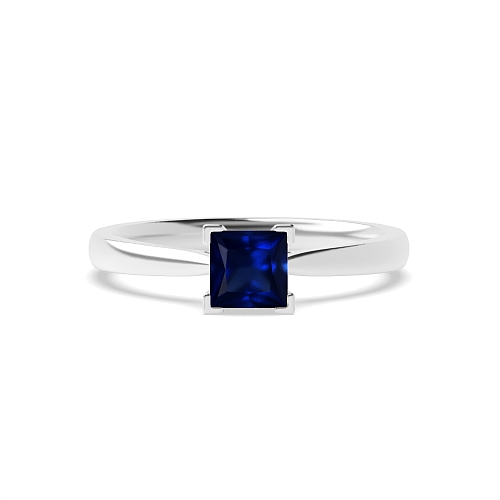 Princess Corner claws open set Blue Sapphire Engagement Rings
