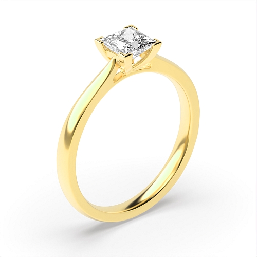 Princess Yellow Gold Corner claws open set Engagement Rings