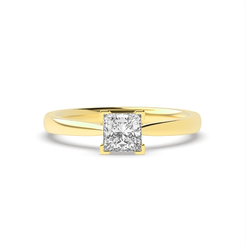 Princess Yellow Gold Corner claws open set Engagement Rings