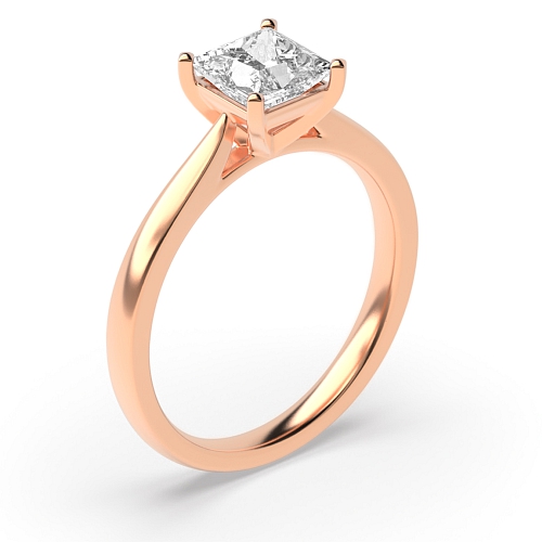 4 Prong Princess Rose Gold Classic basket set Solitaire Engagement Rings