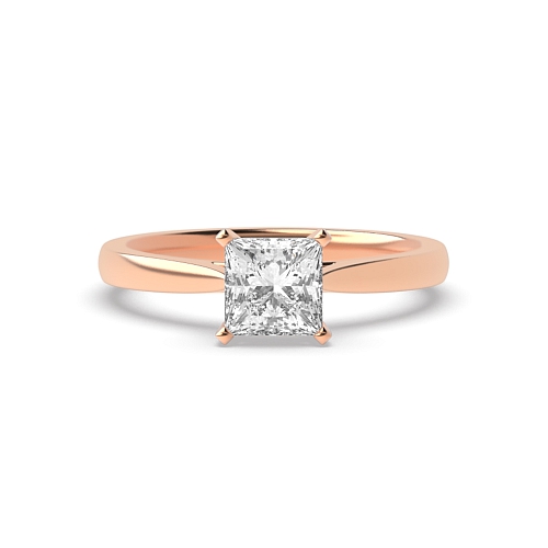 4 Prong Princess Rose Gold Classic basket set Solitaire Engagement Rings