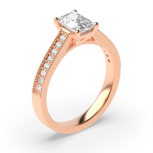 4 Prong Radiant Rose Gold Miligrain edge Engagement Rings
