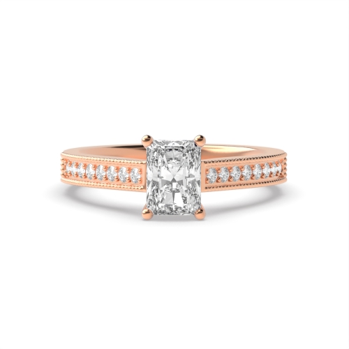 4 Prong Radiant Rose Gold Miligrain edge Engagement Rings