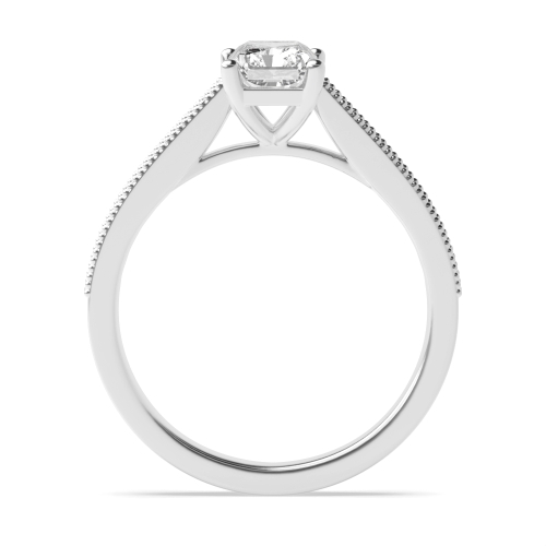 4 Prong Radiant Silver Miligrain edge Side Stone Engagement Rings