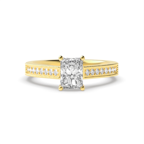 4 Prong Radiant Yellow Gold Miligrain edge Engagement Rings