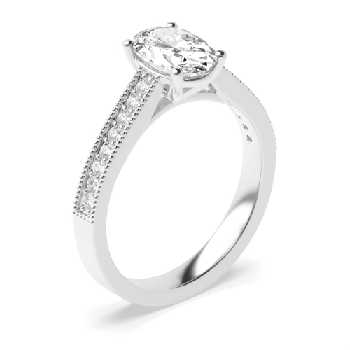 Side Stone On Shoulder Set Accented Oval Diamond Engagement Ring