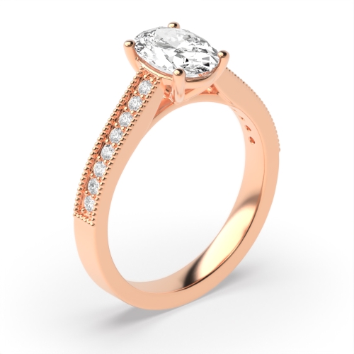4 Prong Oval Rose Gold Miligrain edge Engagement Rings