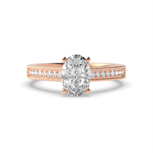 4 Prong Oval Rose Gold Miligrain edge Engagement Rings