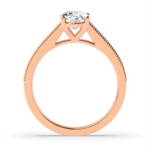 4 Prong Oval Rose Gold Miligrain edge Engagement Rings