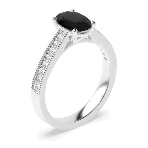 4 Prong Oval Miligrain edge Black Diamond Engagement Rings