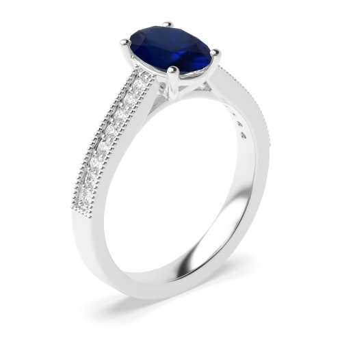 4 Prong Oval Miligrain edge Blue Sapphire Engagement Rings