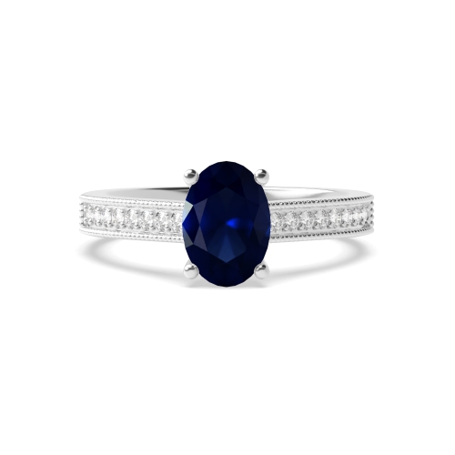 4 Prong Oval Miligrain edge Blue Sapphire Engagement Rings