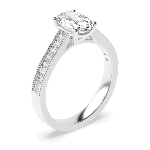 4 Prong Oval Miligrain edge Side Stone Engagement Rings