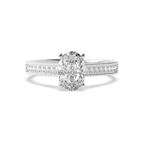 4 Prong Oval Miligrain edge Side Stone Engagement Rings