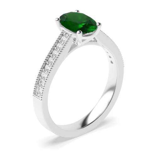 4 Prong Oval Miligrain edge Emerald Engagement Rings