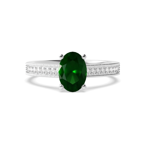 4 Prong Oval Miligrain edge Emerald Engagement Rings