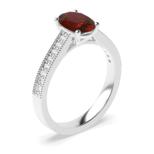 4 Prong Oval Miligrain edge Garnet Engagement Rings