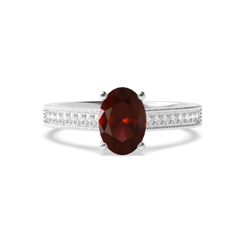 4 Prong Oval Miligrain edge Garnet Engagement Rings