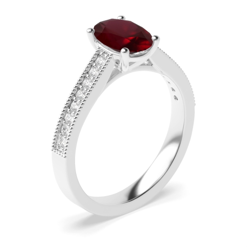 4 Prong Oval Miligrain edge Ruby Engagement Rings