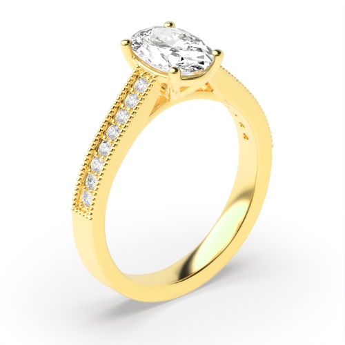 4 Prong Oval Yellow Gold Miligrain edge Engagement Rings