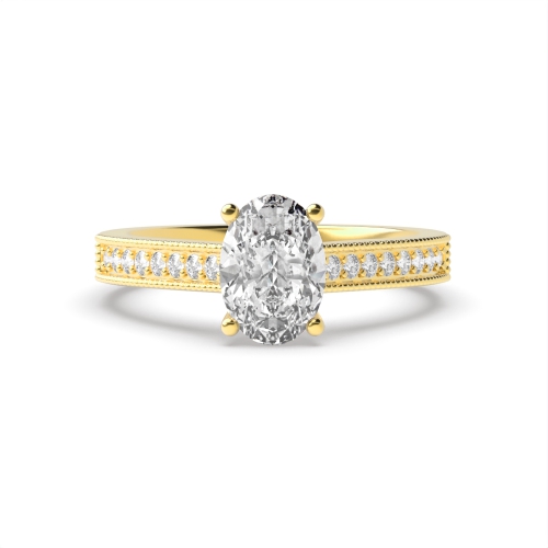 4 Prong Oval Yellow Gold Miligrain edge Engagement Rings