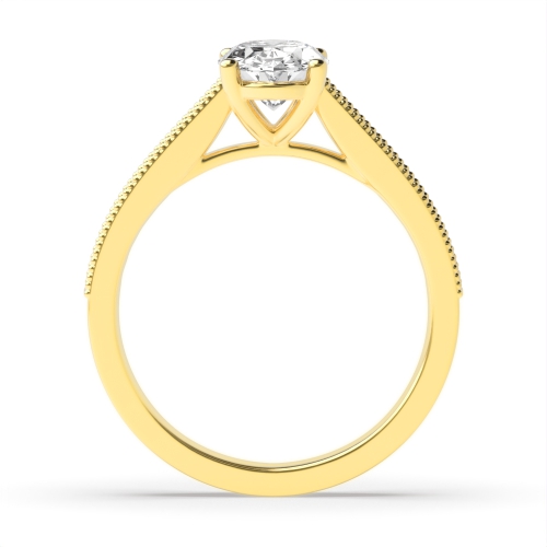 4 Prong Oval Yellow Gold Miligrain edge Engagement Rings