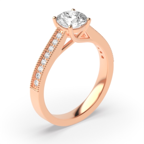 4 Prong Round Rose Gold Miligrain edge Engagement Rings