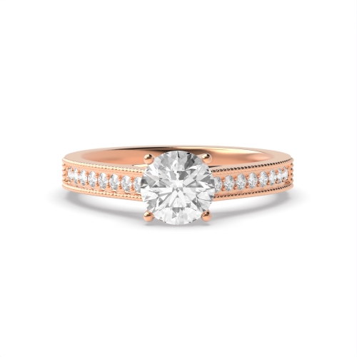 4 Prong Round Rose Gold Miligrain edge Engagement Rings