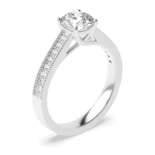 4 Prong Round Miligrain edge Side Stone Engagement Rings