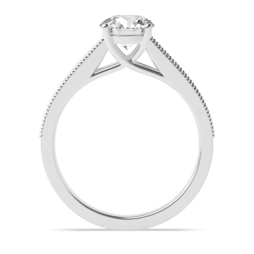 4 Prong Round Miligrain edge Side Stone Engagement Rings