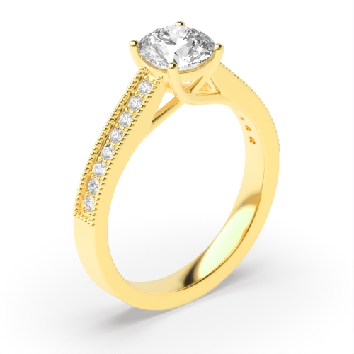 4 Prong Round Yellow Gold Miligrain edge Engagement Rings
