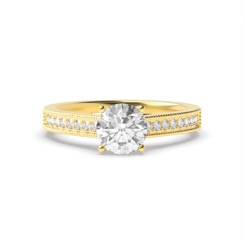4 Prong Round Yellow Gold Miligrain edge Engagement Rings