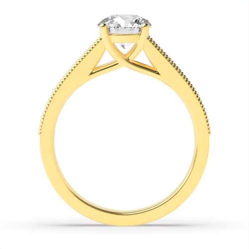 4 Prong Round Yellow Gold Miligrain edge Engagement Rings
