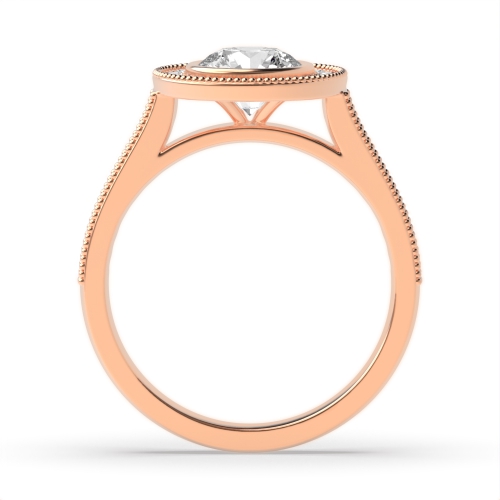 Bezel Setting Round Rose Gold Miligrain edge Halo Engagement Rings