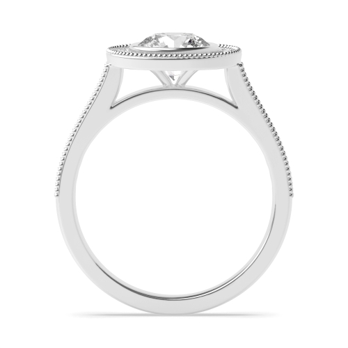 Bezel Setting Round Silver Miligrain edge Side Stone Engagement Rings
