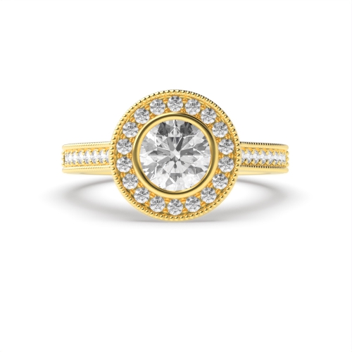 Bezel Setting Round Yellow Gold Miligrain edge Engagement Rings