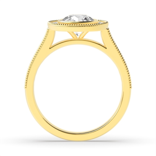 Bezel Setting Round Yellow Gold Miligrain edge Engagement Rings