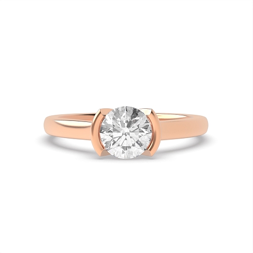 Round Rose Gold Open Rub Over Engagement Rings