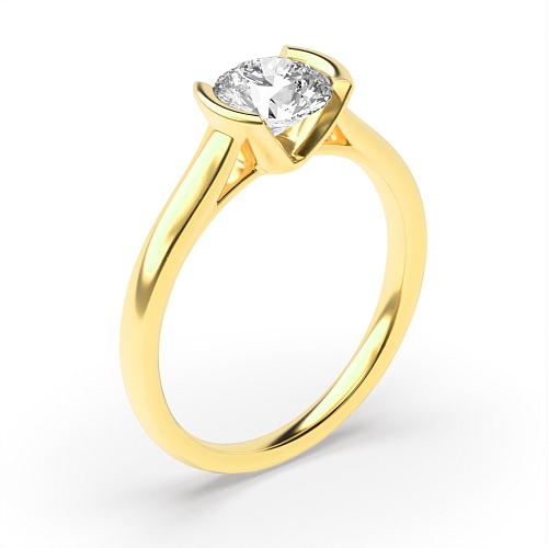 Round Yellow Gold Open Rub Over Engagement Rings
