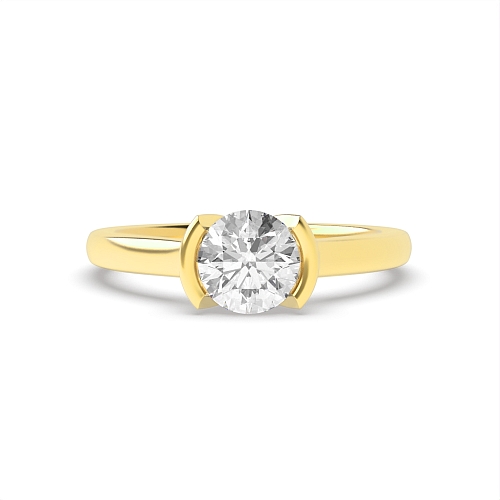 Round Yellow Gold Open Rub Over Engagement Rings