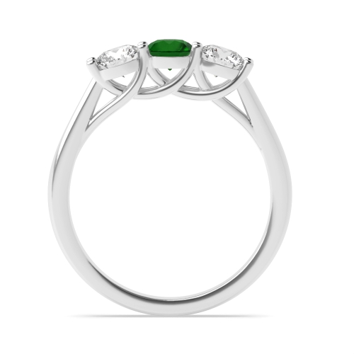 4 Prong Round Wavy Setting Emerald Three Stone Diamond Ring