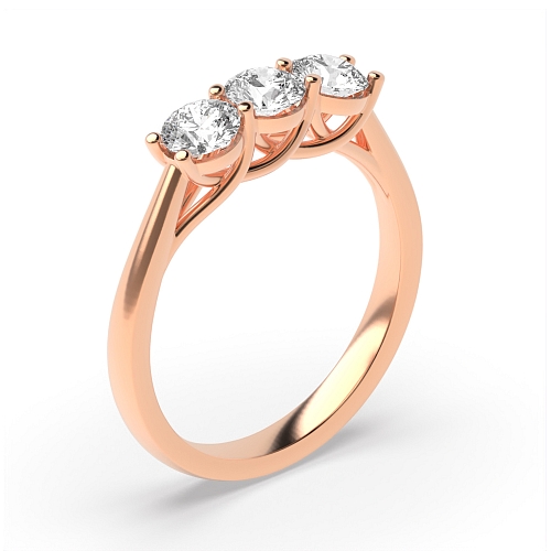 Round Rose Gold Wavy setting Trilogy Engagement Rings