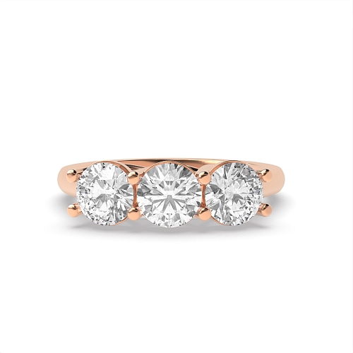 Round Rose Gold Wavy setting Trilogy Engagement Rings