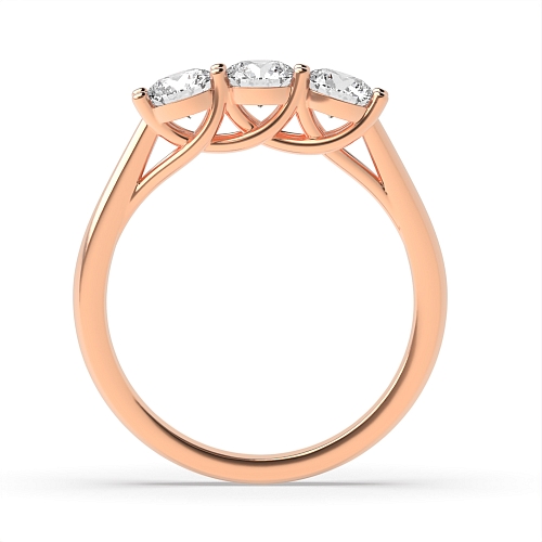 Round Rose Gold Wavy setting Trilogy Engagement Rings
