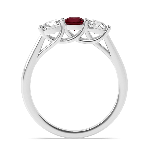 4 Prong Round Wavy Setting Ruby Three Stone Diamond Ring