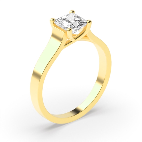 4 Prong Princess Yellow Gold Wide shoulder crossover Engagement Rings