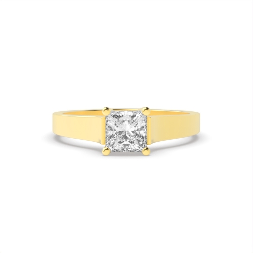 4 Prong Princess Yellow Gold Wide shoulder crossover Engagement Rings