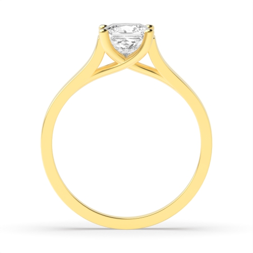 4 Prong Princess Yellow Gold Wide shoulder crossover Engagement Rings